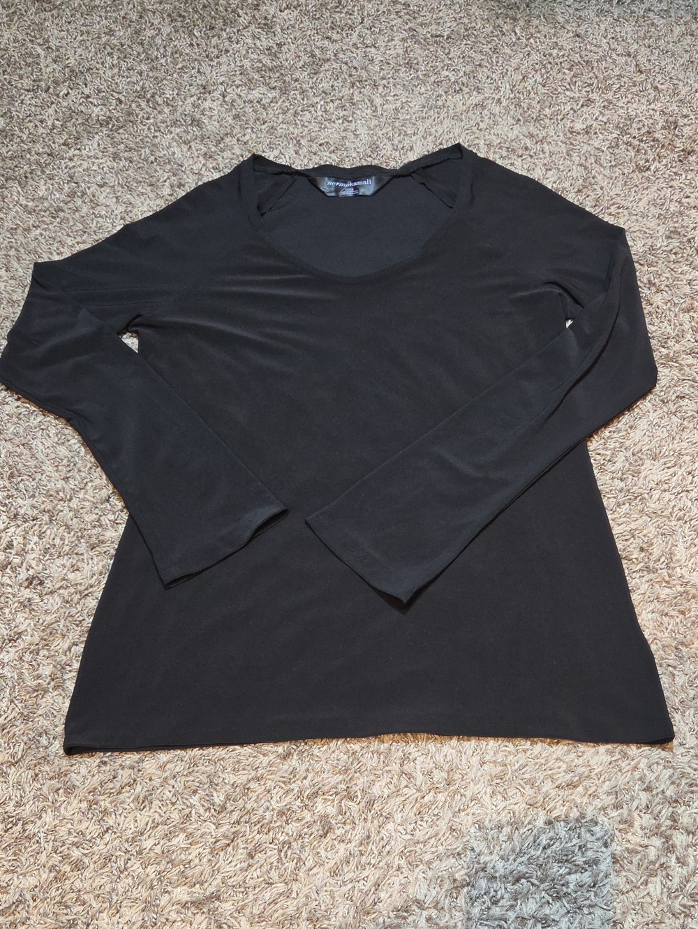 Norma Kamali Black Long-Sleeve Scoop Neck Tee XL Minimalist Basic Essential